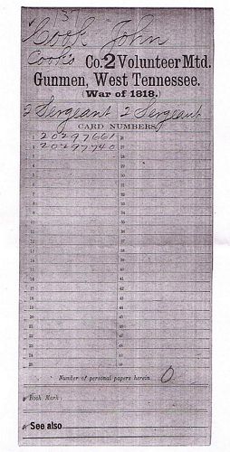 John Cook's military record from the Seminole War of 1818